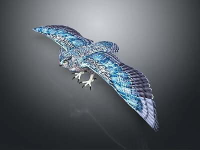 Blue and White Eagle Flying with Spread Wings and Detailed Feathers on Gray Background 3d model
