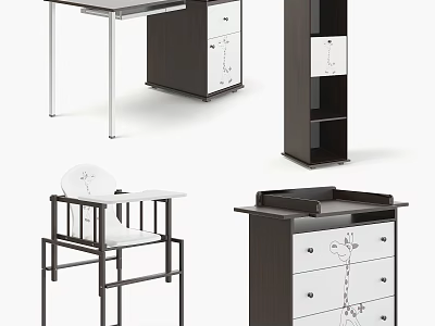 Stylish Modern Dresser With Black White Finish And Floral Drawer Design 3d model