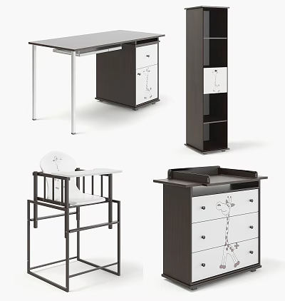 Stylish Modern Dresser With Black White Finish And Floral Drawer Design 3d model