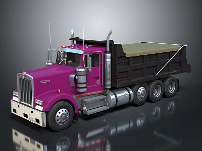Purple Dump Truck With Large Wheels Covered Bed And Reflective Surface 3d model