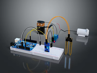 Electronic Experiment Setup With Breadboard Arduino Board Wires Components And Buzzer 3d model