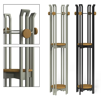 Black And White Modern Storage Shelf Design With Metal Frame And Wooden Shelves 3d model