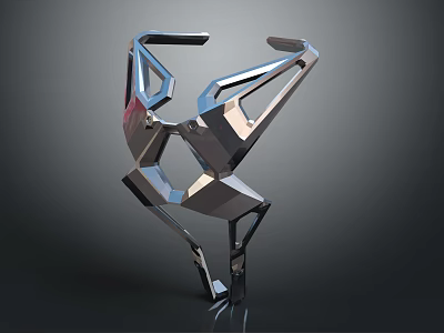 Shiny Metallic Abstract Sculpture With Geometric Modern Art Design Form 3d model