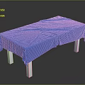 Blue Tablecloth Covered Table With White Legs Against Dark Background Surface 3d model