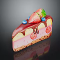 Delicious Cake Slice With Fresh Strawberry Blueberries Chocolate Drizzle Cream Layers And Cookie Crust