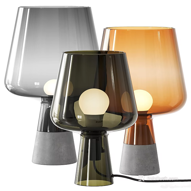 Three Modern Table Lamps With Gray Black Brown Glass Shades And Concrete Bases 3d model 