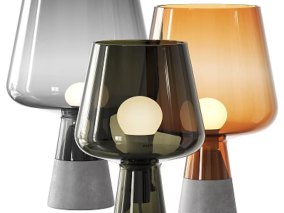 Three Modern Table Lamps With Gray Black Brown Glass Shades And Concrete Bases 3d model