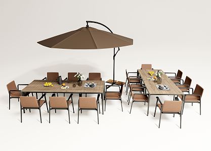 Modern Outdoor Table and Chair Outdoor Leisure Table and Chair Dining Table and Chair Combination Sunshade 3d model