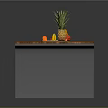 Dining Table With Wooden Top And Colorful Fruits Vegetables
