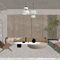 Modern Living Room Interior Design With Sofa Coffee Table Hanging Lights And Plant