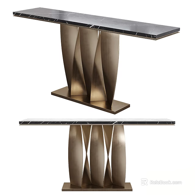 Elegant Modern Console Table with Sleek Metal Frame and Polished Marble Top 3d model 