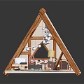 Cozy Tent Shaped Indoor Space Interior With Wooden Frame Bed Rug Table And Decorative Lights
