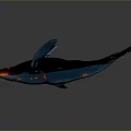 Glowing Blue Whale Sculpture With Red Illuminated Details And Smooth Surface Design