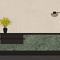 Elegant Modern Bar Counter With Green Marble Surface Black Vase And Gold Lamp