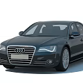 Black Audi Luxury Sedan With Sleek Design Front Grille And Modern Headlights