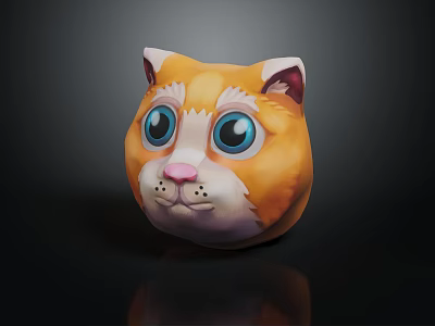 Cute Cartoon Cat Face Plush Toy With Big Blue Eyes Pink Nose And Whiskers 3d model