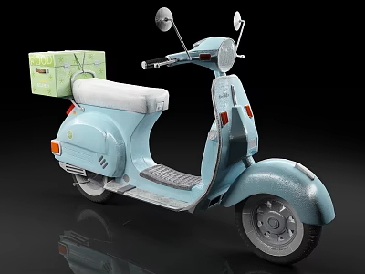 Light Blue Vintage Scooter With Rear Green Box And Light Gray Seat 3d model