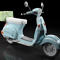 Light Blue Vintage Scooter With Rear Green Box And Light Gray Seat