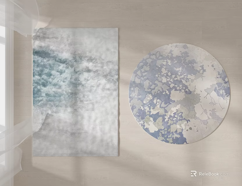 Modern Blue And White Abstract Pattern Round Rug For Living Room Decor 3d model 