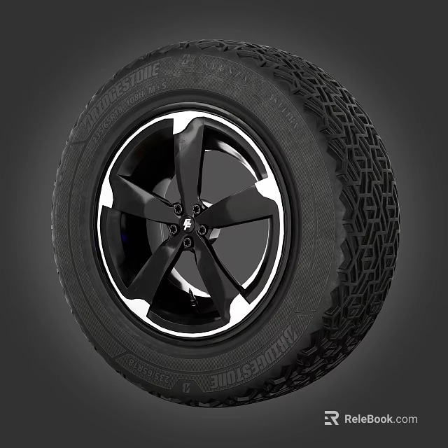 Modern Automotive Tire With Black Spoke Rim And Bold Tread Pattern 3d model 
