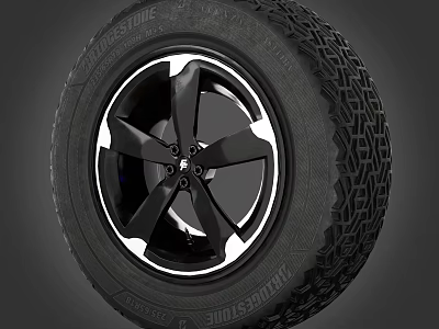 Modern Automotive Tire With Black Spoke Rim And Bold Tread Pattern 3d model