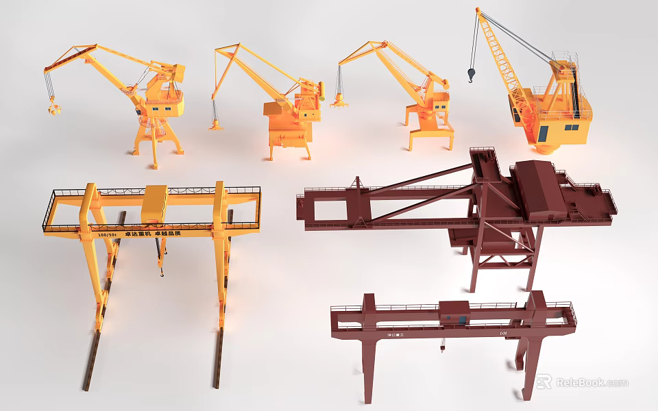 Public Port Facilities Featuring Various Cranes And Heavy Lifting Machinery 3d model 