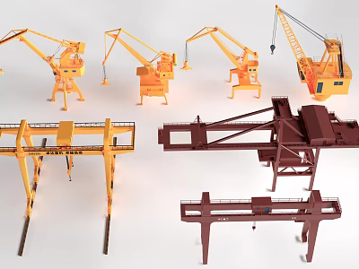 Public Port Facilities Featuring Various Cranes And Heavy Lifting Machinery 3d model