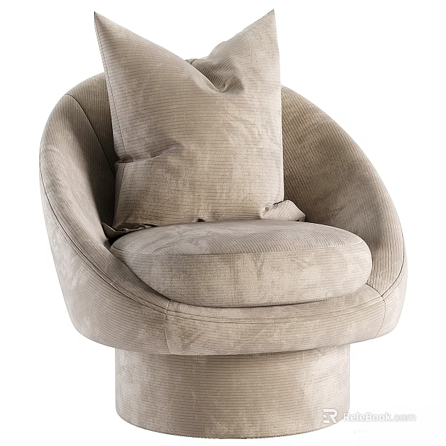 Comfortable Single Chair With Soft Fabric Cushion Rounded Armrest And Thick Seat 3d model 