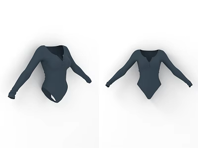 Stylish Dark Blue Long Sleeve V Neck Bodysuit For Modern Fashion Wear 3d model