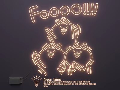 Colorful Neon Lamp Set Featuring Cartoon Chicken Figures In Childish Style 3d model