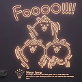 Colorful Neon Lamp Set Featuring Cartoon Chicken Figures In Childish Style