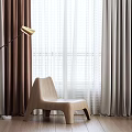 Modern Curtains In Grey Brown And White With Floor Lamp Armchair And Wooden Floor