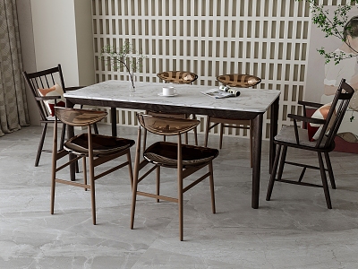 Dining table and chair combination model