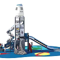 Rocket Shaped Garden Play Structure With Slides Earth Pattern And Children Playing 3d model