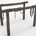 Rustic Wooden and Stone Stand With Wrapped Ropes and Metal Fasteners