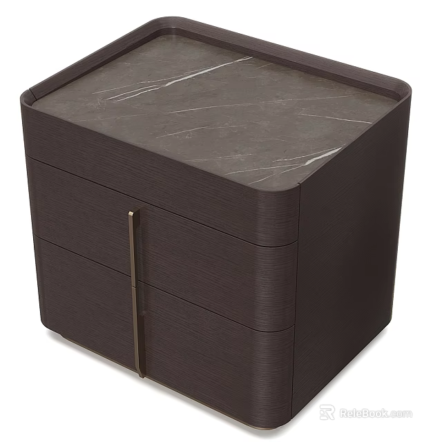Elegant Modern Bedside Table With Marble Top And Textured Wooden Drawers 3d model 