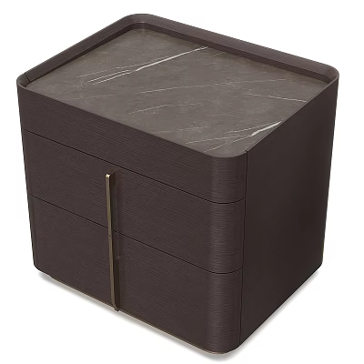 Elegant Modern Bedside Table With Marble Top And Textured Wooden Drawers 3d model