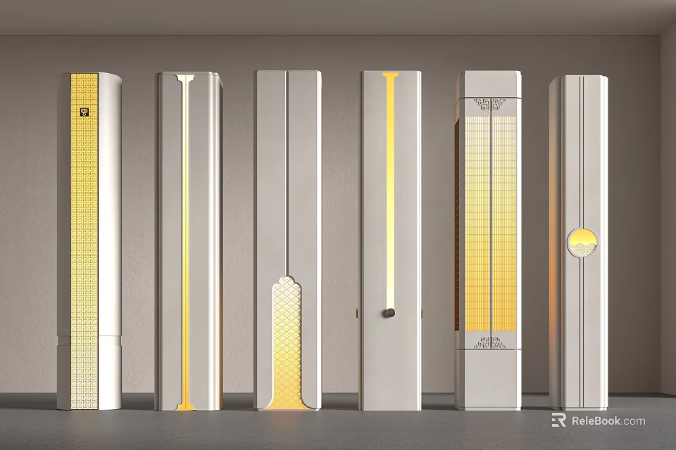 Modern Interior Decorative Columns With Various Design Elements And Gold Accents 3d model 