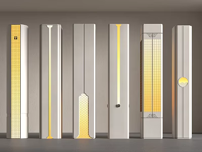 Modern Interior Decorative Columns With Various Design Elements And Gold Accents 3d model