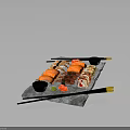 Fresh Sushi Platter With Assorted Salmon Rolls Sushi Pieces Served With Chopsticks And Soy Sauce