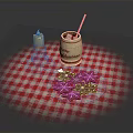 Christmas Table With Lit Candle Christmas Mug And Star Cookies On Red Checkered Cloth