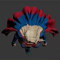 Blonde Superhero Woman In Blue Top Red Shorts And Red Cape With Superman Logo