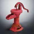 Vintage Red Rusted Manual Water Pump As Industrial Equipment With Cast Iron Structure