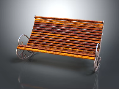 Outdoor Bench With Wooden Slats And Curved Metal Legs For Garden Use 3d model
