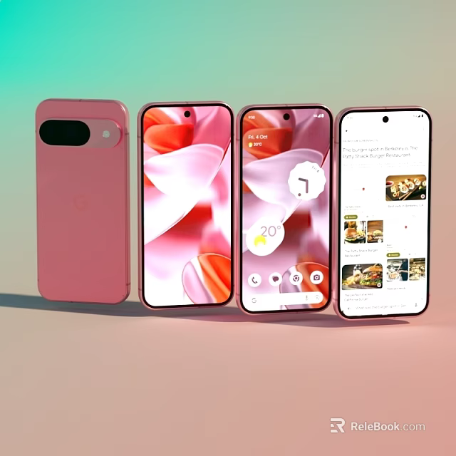 Four Modern Smartphones In Pink And White With Interactive Display Interfaces 3d model 