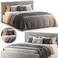 Elegant Double Bed With Plush Velvet Headboard And Soft Linen Bedding Pillows
