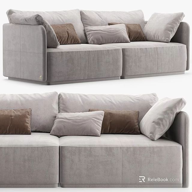 Modern Gray Sofa with Multiple Decorative Pillows in Neutral Tones for Living Room Interior 3d model
