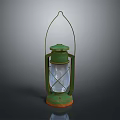 Vintage Green Kerosene Lamp With Metal Frame Glass Shade Handle And Rusted Base