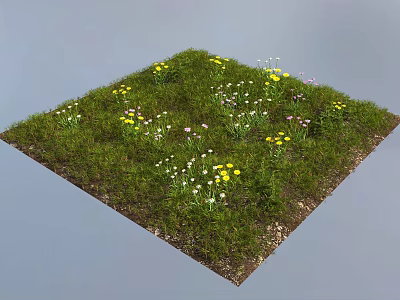 Green Grassland With Colorful Small Flowers Including Yellow White And Pink Blooms 3d model