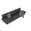 Black Leather Three Seater Sofa With Throw Pillow And Colorful Blanket On Metal Legs